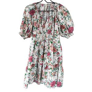 Anthropologie Floral Puff Sleeve Midi Dress Size Small With Smocked Waist